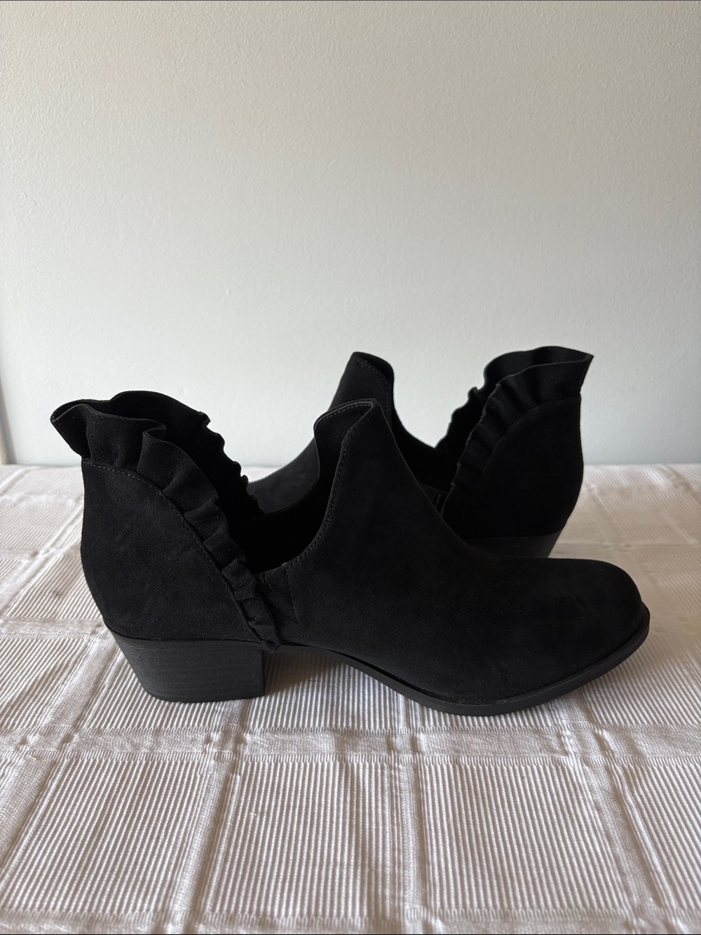 Lane Bryant Black Ruffle Faux Suede Ankle Boots 10W